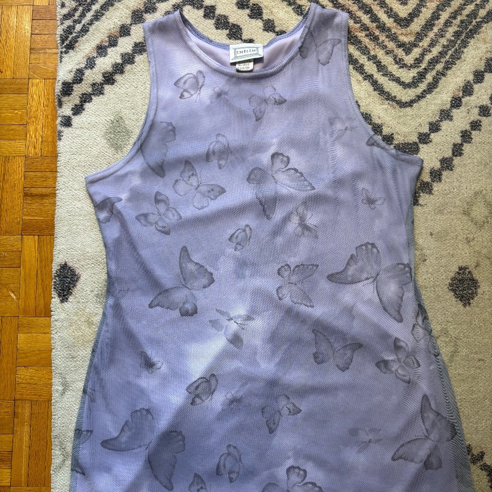 Vintage Lavender Butterfly Print Sleeveless Mini Dress
